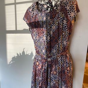 Lauren Conrad Pleated Abstract Mosaic Print Shift Dress  XXL, Peachy Orange